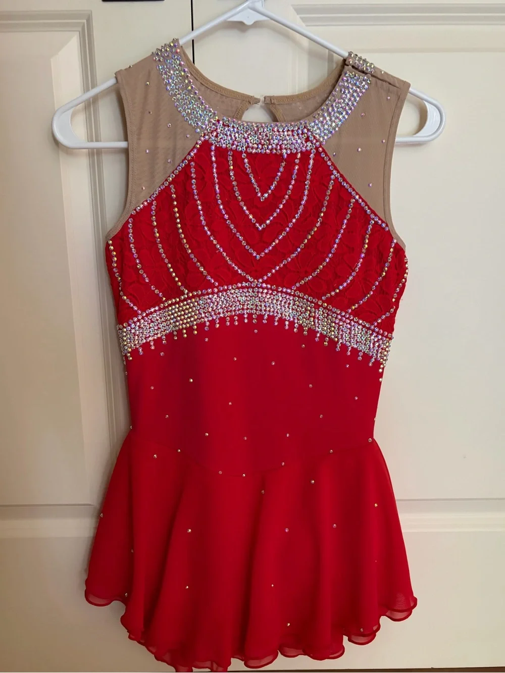 Red Figure Skating Dress with Rhinestone Accents
